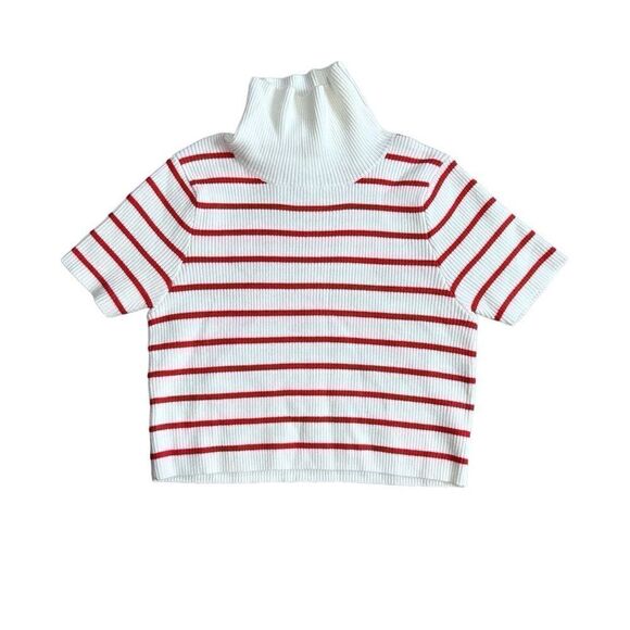Callahan Lucy Red & White Stripe Turtleneck Short Sleeve Cropped Sweater Size XS - Picture 6 of 11